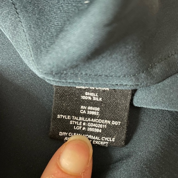 Theory Talbilla Knotted Silk Crepe De Chine Shirt Dress Deep Blue Green Sz 0 - Picture 5 of 11